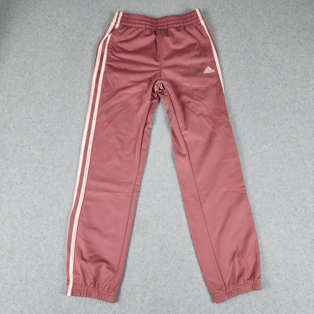 Adidas Track Pants Girls M 10/12 Mauve Pink 3-Stripe Regular Fit Athletic Logo